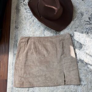 Blank NYC Tan Genuine Leather Suede Skirt